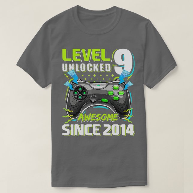 Level 9 Unlocked Awesome 2014 Video Game 9th Birth T-Shirt (Design Front)