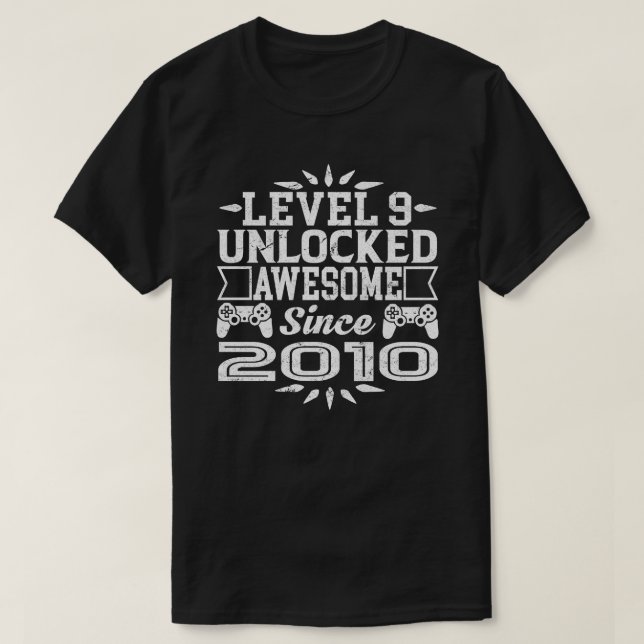 Level 9 Unlocked Awesome Since 2010 9th Birthday T-Shirt (Design Front)