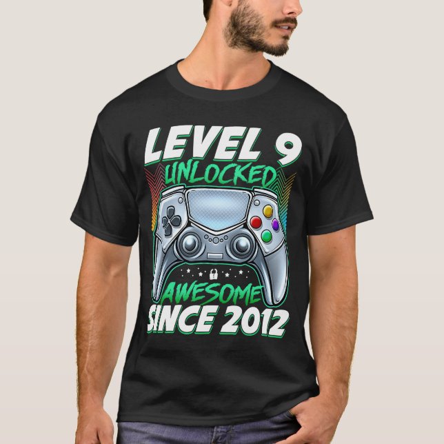 Level 9 Unlocked Awesome Since 2012 9th Birthday G T-Shirt (Front)