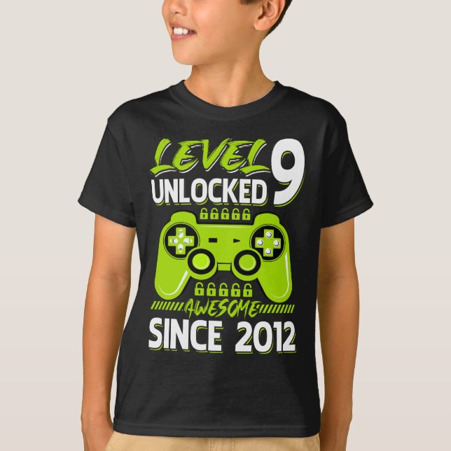 Level 9 Unlocked Awesome Since 2012 Game T-Shirt (Front)