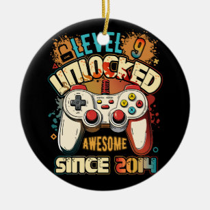Level 9 Unlocked Awesome Since 2014 9th Birthday G Ceramic Ornament