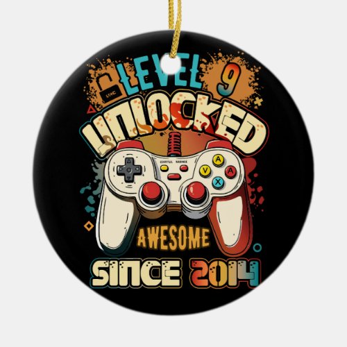 Level 9 Unlocked Awesome Since 2014 9th Birthday G Ceramic Ornament