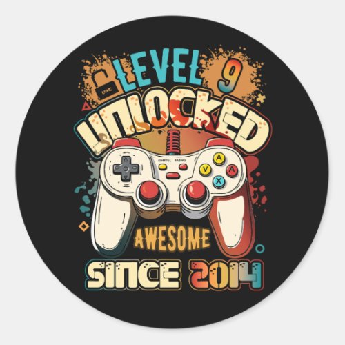 Level 9 Unlocked Awesome Since 2014 9th Birthday G Classic Round Sticker