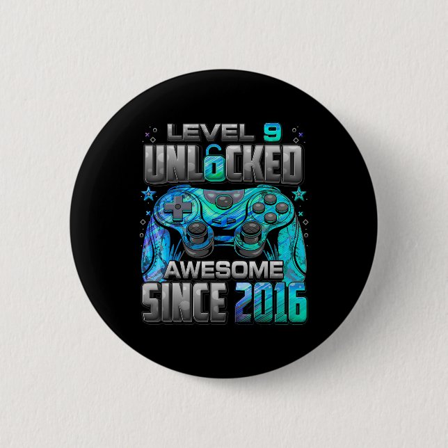 Level 9 Unlocked Awesome Since 2016 9th Birthday G Button (Front)