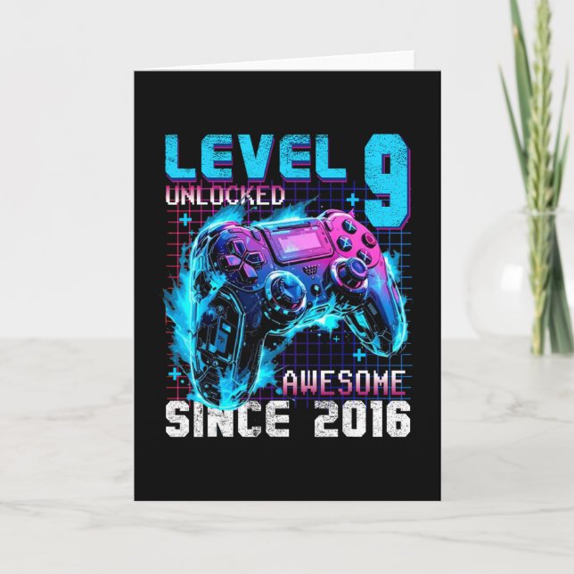 Level 9 Unlocked Awesome Since 2016 9th Birthday G Card (Front)