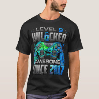 Level 9 Unlocked Awesome Since 2017 9Th Birthday T-Shirt