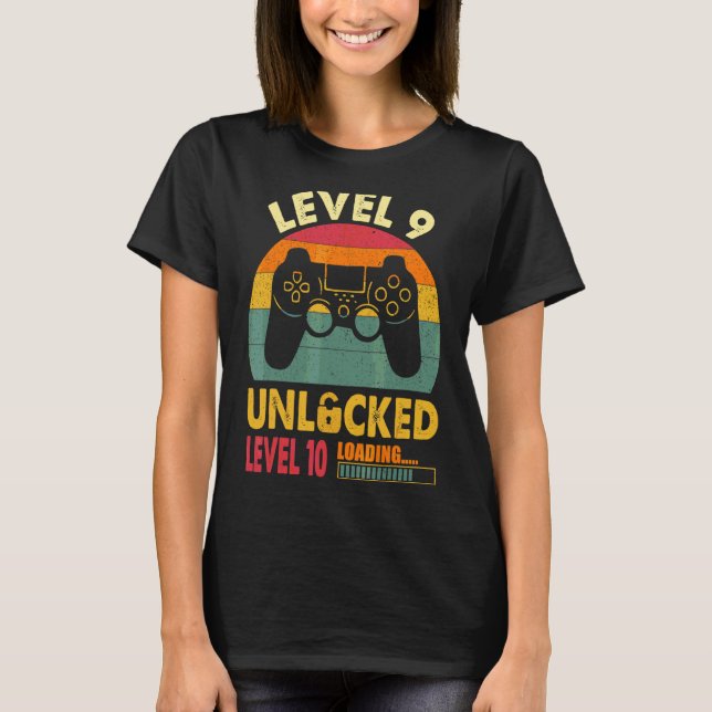 Level 9 Unlocked Birthday  Boy 9 Years Old Video G T-Shirt (Front)