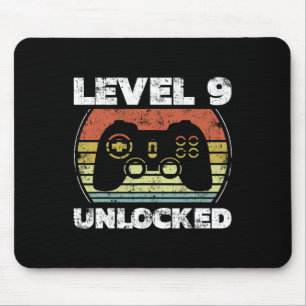 Level 9 Unlocked Funny Video Gamer 9th Birthday Mouse Pad