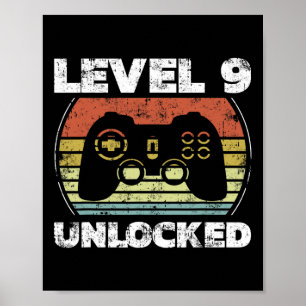 Level 9 Unlocked Funny Video Gamer 9th Birthday Poster
