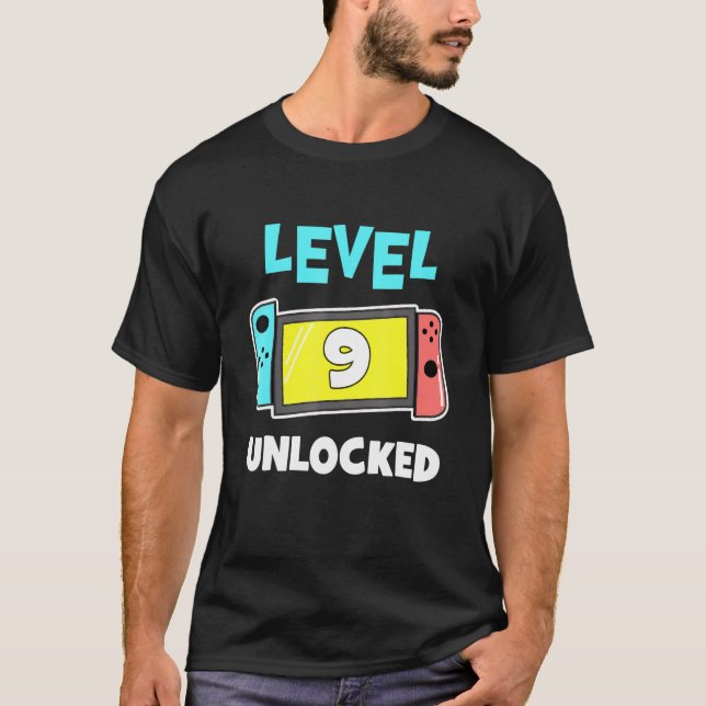 Level 9 Unlocked Gamer 9th Birthday Video Game T-Shirt (Front)