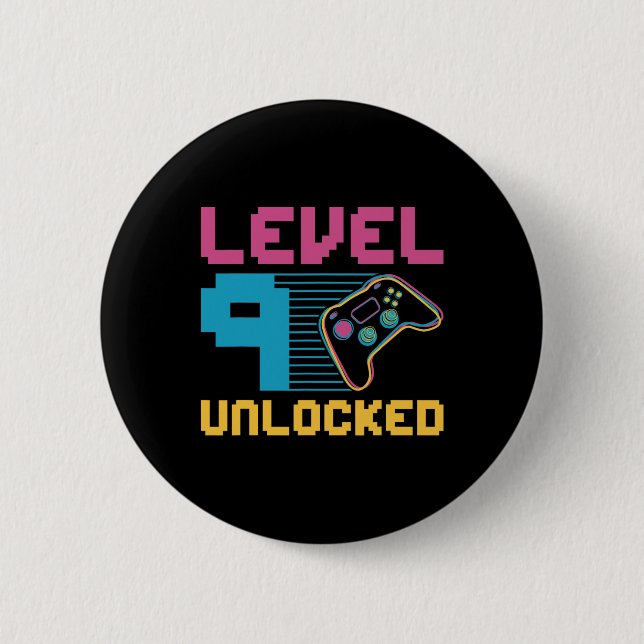 Level 9 Unlocked Gaming Birthday 1  Button (Front)