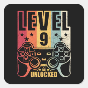 Level 9 Unlocked Gaming Birthday Gamer Square Sticker