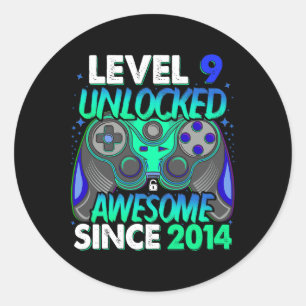 Level 9 Unlocked Video Game 9 Years Old Boy 9th Bi Classic Round Sticker