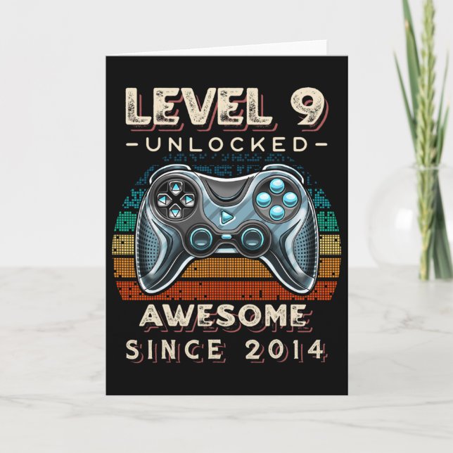 Level 9 Unlocked Video Game 9th Birthday 9 Yr Old  Card (Front)