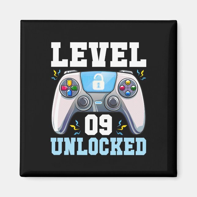Level 9 Unlocked Video Game 9th Birthday Gamer Boy Magnet (Front)