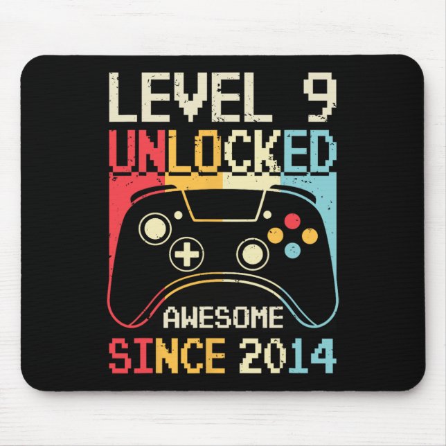 Level 9 Unlocked Video Game 9th Birthday Gamer Boy Mouse Pad (Front)