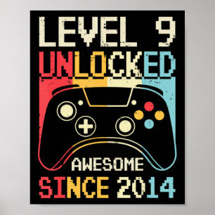 Level 9 Unlocked Video Game 9th Birthday Gamer Boy Poster