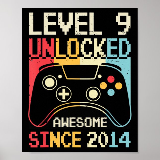 Level 9 Unlocked Video Game 9th Birthday Gamer Boy Poster (Front)