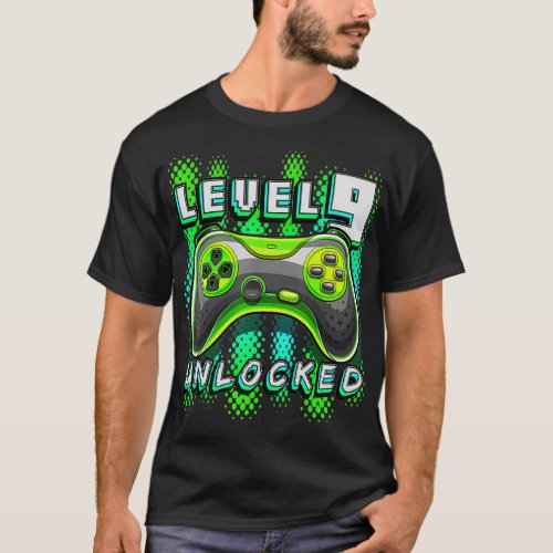 Level 9 Unlocked Video Game 9th Birthday Gamer Boy T_Shirt