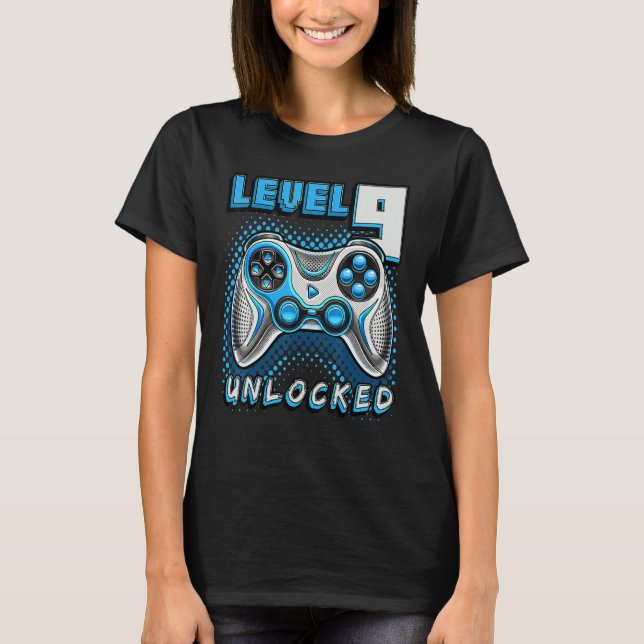 Level 9 Unlocked Video Game 9th Birthday Gamer Boy T-Shirt (Front)