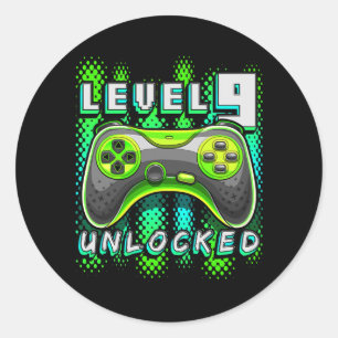 Level 9 Unlocked Video Game 9th Birthday Gamer Classic Round Sticker