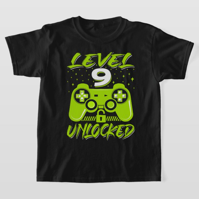 Level 9 Unlocked Video Game 9th Birthday Gamer Gif T-Shirt (Laydown)