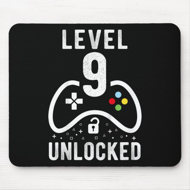 Level 9 Unlocked Video Game 9th Birthday Gift  Mouse Pad (Front)
