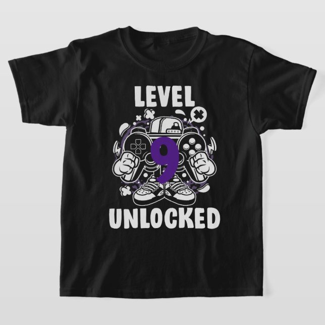 Level 9 Unlocked Video Gamer 9th Birthday Shirt Gi (Laydown)