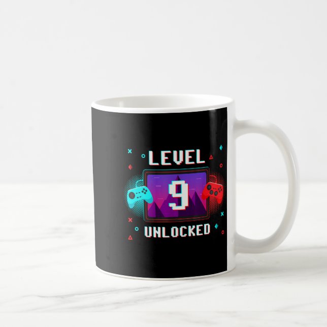 Level 9 Unlocked Video Gamer Funny 9th Birthday Bo Coffee Mug (Right)