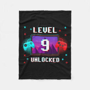 Level 9 Unlocked Video Gamer Funny 9th Birthday Bo Fleece Blanket