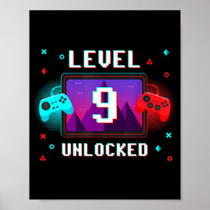 Level 9 Unlocked Video Gamer Funny 9th Birthday Bo Poster
