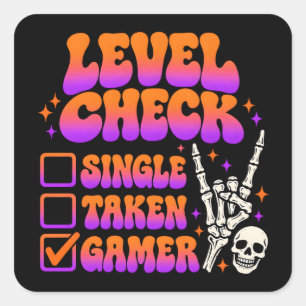 Level check gamer humor for gaming fans square sticker