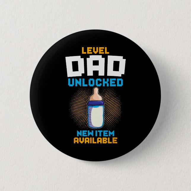 Level Dad Unlocked Pregnancy Announcement Gamer Fa Button (Front)