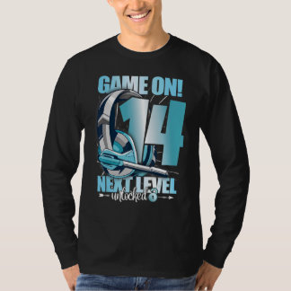 Level Unlocked 14th Birthday 14 Years Boy Girl Gam T-Shirt