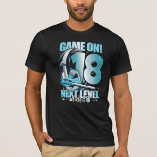 Level Unlocked 18th Birthday 18 Years Boy Girl Gam T-Shirt