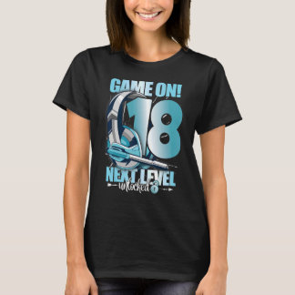 Level Unlocked 18th Birthday 18 Years Boy Girl Gam T-Shirt