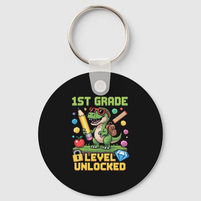 Level Unlocked 1st Grade Dinosaur Ck To School Gam Keychain (Front)