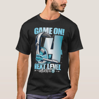 Level Unlocked 4th Birthday 4 Years Boy Girl Gamin T-Shirt