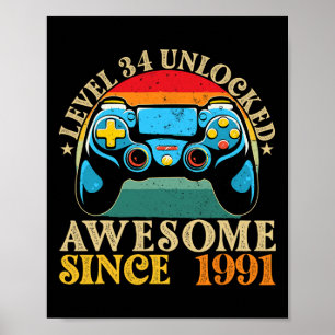 Level &#; Unlocked Awesome Since 1991 &#; th Birt Poster