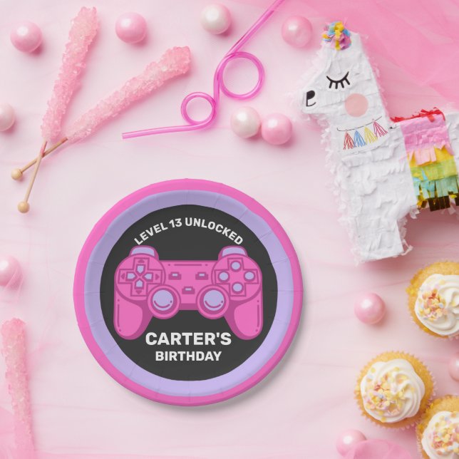 Level Unlocked Birthday Gamer Personalized Paper P Paper Plates (Party)