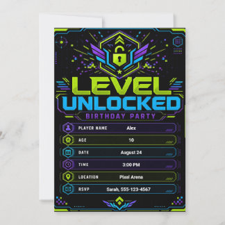 Level Unlocked Gamer Birthday Invitation