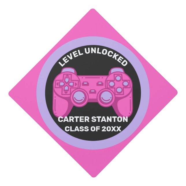 Level Unlocked Gamer Graduation Personalized Gradu Cap Topper (Front)