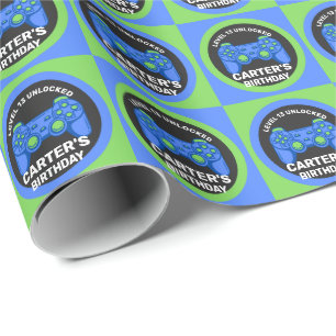 Level Unlocked Gamer Kid's Birthday Wrapping Paper