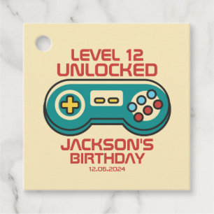 Level Unlocked Retro Gamer Boy Teen Birthday Party Favor Tags