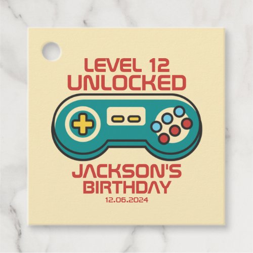 Level Unlocked Retro Gamer Boy Teen Birthday Party Favor Tags