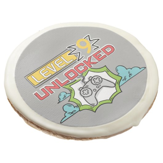 Level Unlocked Video Game Custom Birthday Cookie (Angled)