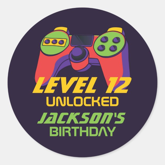 Level Unlocked Video Games Teen Gamer Birthday Classic Round Sticker (Front)