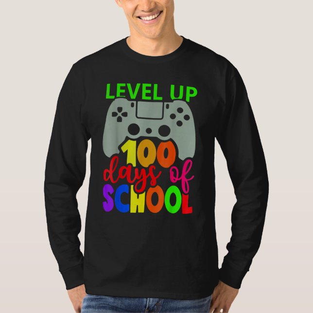 Level Up 100 Days Of School Gamer Game Happy 100th T-Shirt (Front)