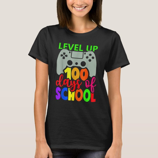 Level Up 100 Days Of School Gamer Game Happy 100th T-Shirt (Front)