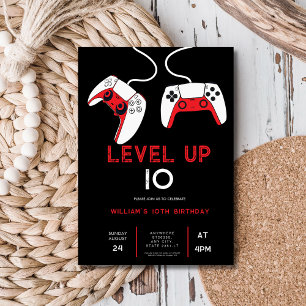 level up 10 Video Game on Birthday Party Invitation